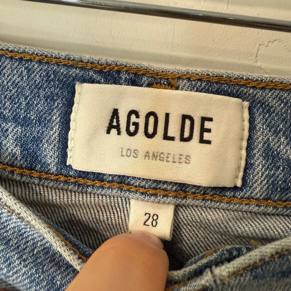 Agolde Womens Straight Jeans Riley Long 28 Cove Wash Blue Organic Cotton Hi Rise - Picture 4 of 10